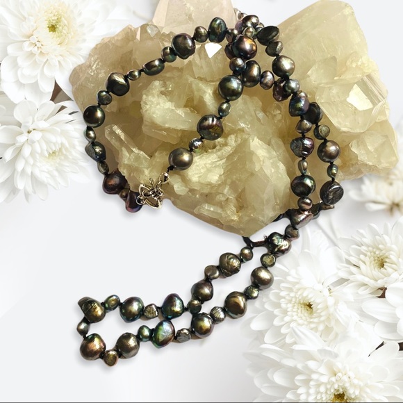 Hand Crafted Necklace Pearls Freshwater Silver Peacock Long Hand Knotted Silk - Picture 4 of 6